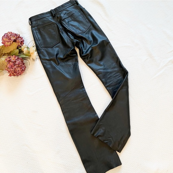 Trek New York Black Leather Boot Cut Raw Edge Pants Size 6 (Tall) - Picture 8 of 13